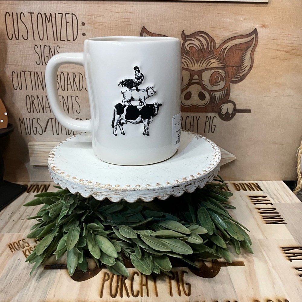 Rae Dunn Farmhouse White Mug with Animal Design